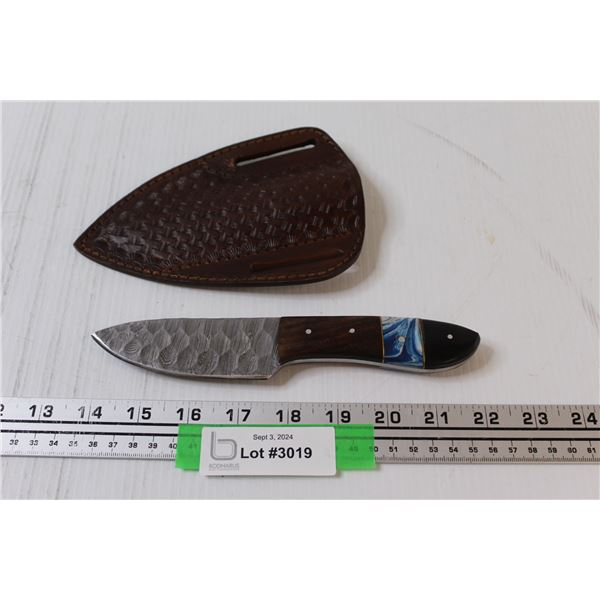 Damacus Style Knife w/ Sheath - 4" Blade