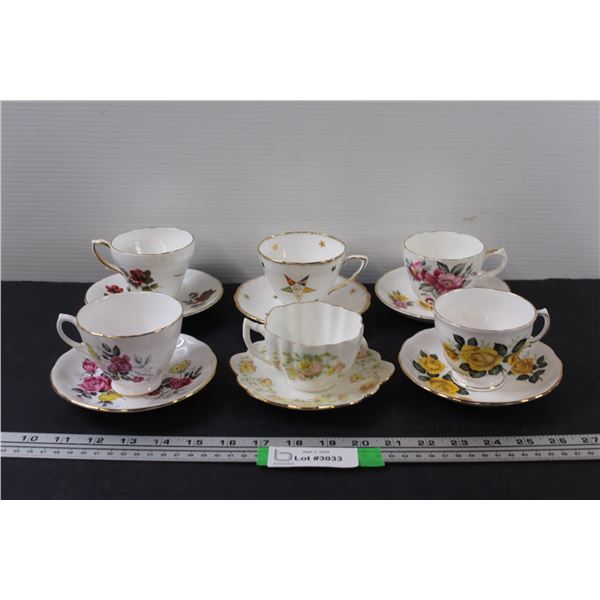 (6) Tea Cup Sets: Royal Vale, Royal Stafford, Consort, Misc.
