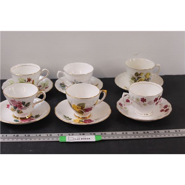 (6) Tea Cup Sets: Windsor, Delphine, Royal Vale, Misc.