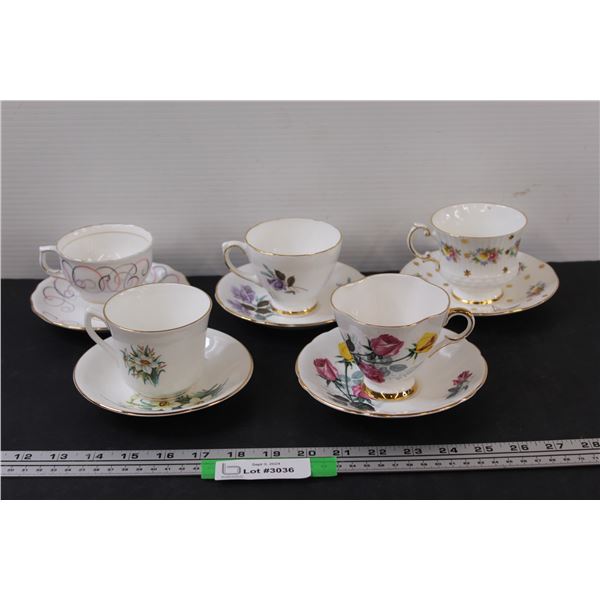 (5) Tea Cup Sets: Delphine, Windsor, Misc.