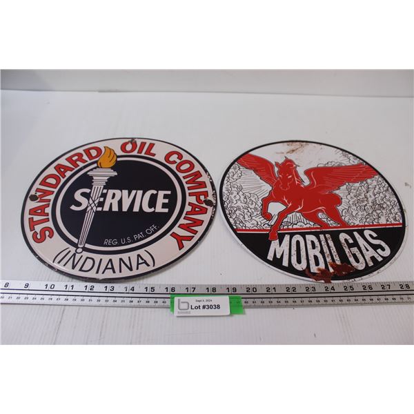 (2) Metal Signs: Mobil Gas & Standard Oil
