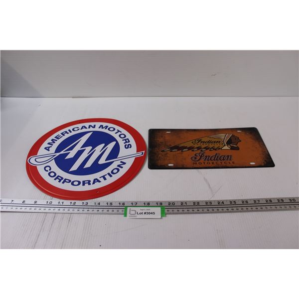 American Motor Co Sign & Indian Motorcycle License Plate