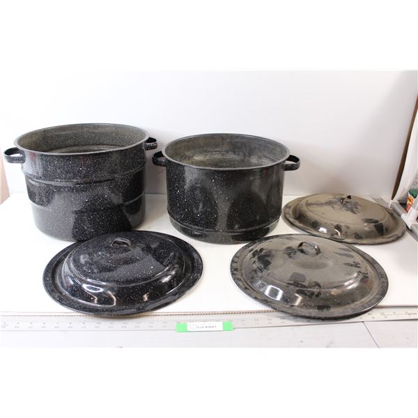 (2) Vintage Canning Pots With Lids, Extra Canning Pot Lid