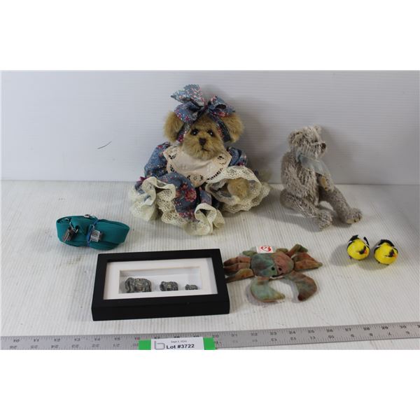 Suspender Straps, Artificial Bird Figurines, Crab Plushie Stuffy, Teddy Bear, Dog Plushie Stuffy Wit