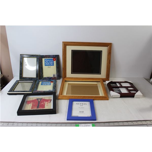 (8) Various Picture Frames, Traditional Red Silk Kimono Framed - 8 3/4" x 8 3/4"