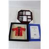 Image 6 : (8) Various Picture Frames, Traditional Red Silk Kimono Framed - 8 3/4" x 8 3/4"