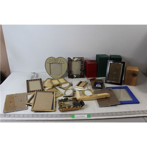 Assorted Picture Frames, Steel Pull Bar, Painted Wooden Blocks