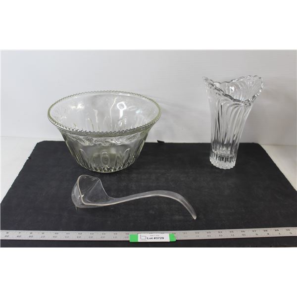 Glass Vase, Glass Punch Bowl, Punch Spoon