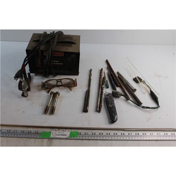 Protection Glasses, Motomaster Engine Starter and Battery Charger and Assorted Hardware