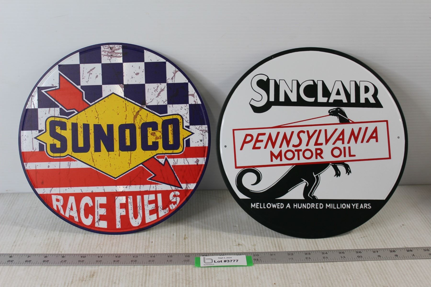 (2) Circular Metal Signs: Sunoco Race Fuels, Sinclair Pennsylvania ...