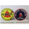 Image 1 : (2) Circular Metal Signs: Pennzoil, Atlantic Motor Oil For Fords