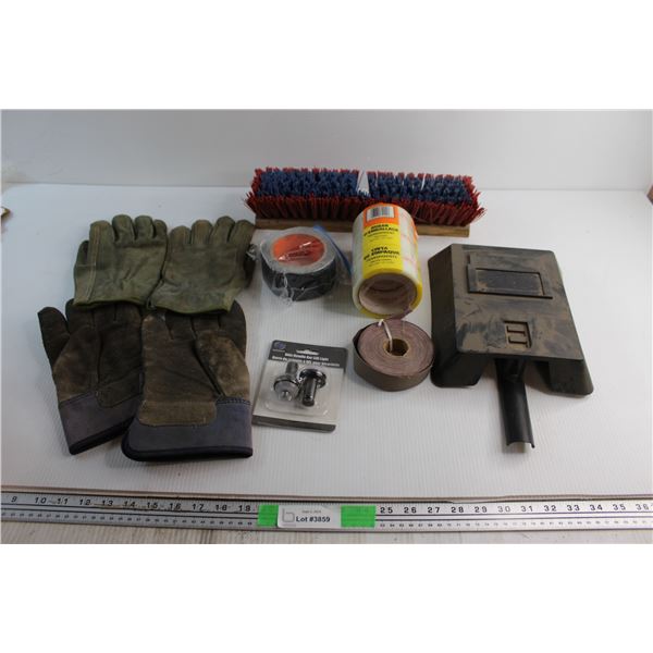 Welding Mask, 2 Pairs of Welding Gloves, Bike Handle Bar LED Light and Assorted Items