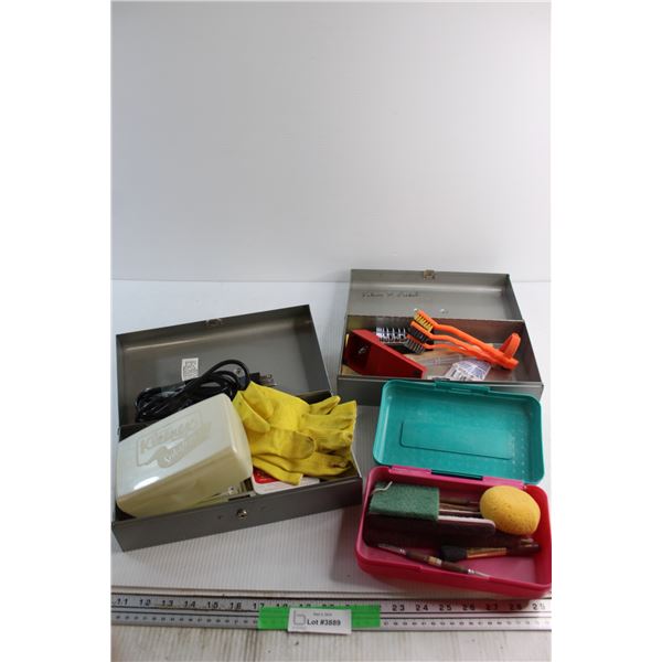 Lunchbox, Soldering Iron, (2) Tin Boxes and Assorted Hardware