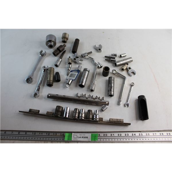 Assorted Wrenches, Wrench Heads and Sockets