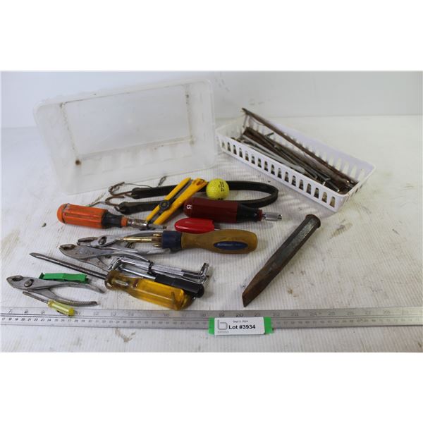 Screwdrivers - Pliers - 12" Spiral Spikes - Tent Pegs - Small Hand Tools