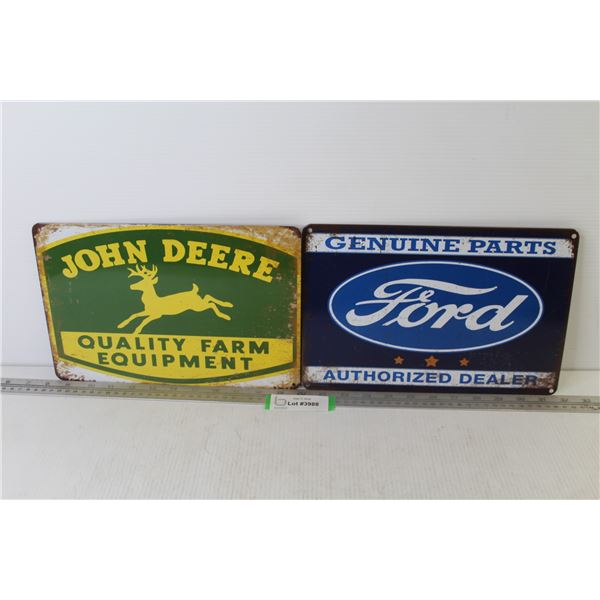 (2) Tin Signs - Ford - John Deere (8" x 113/4")