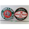 Image 1 : (2) 11 3/4" Round Tin Signs - Sinclair - Wolf's Head