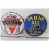 Image 1 : (2) 11 3/4" Round Tin Signs - Skunk Oil - Paragon