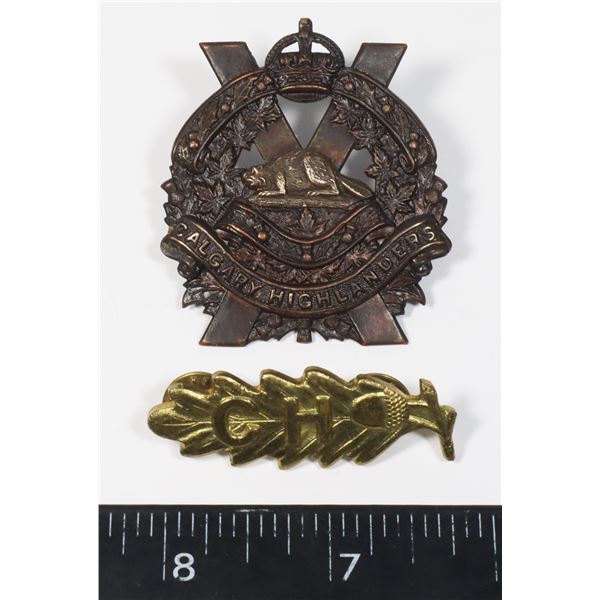 #555 WW2 CALGARY HIGHLANDERS CAP BADGE AND
