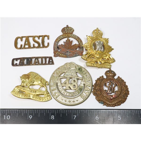 #571 WW1 WW2 LOT OF 7 CANADIAN CAP BADGES AND