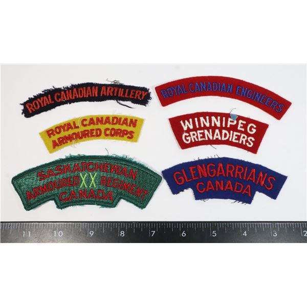 #736  1950'S  6 CANADIAN MILITARY SHOULDER TITLES