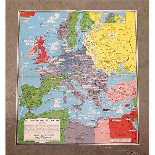 #953 WW2 CANADIAN WESTINGHOUSE WAR MAP 22.5X20