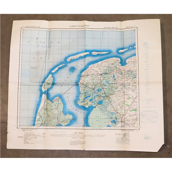 #955 WW2 1942 LEEUWARDEN HOLLAND MAP 30X25.5