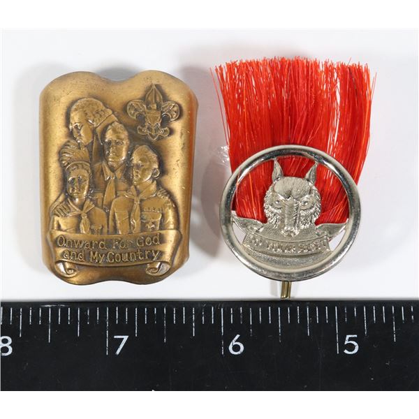 #1227 METAL SCOUT KNOT NECKERCHIEF SLIDE + BADGE