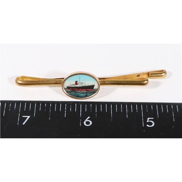 #1246 ANTIQUE TIECLIP STEAMSHIP DESIGN ENAMEL