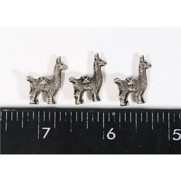 #1257 THREE .800 SILVER LLAMA ALPACA CHARMS FOR