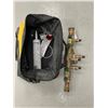 Image 2 : Shelf lot of assorted misc - includes extension cords / dewalt tool bag / Mastercraft air hose etc