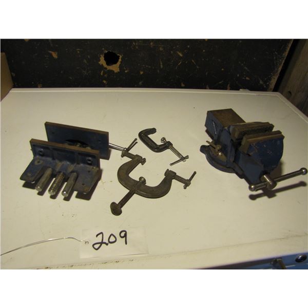 Bench vice, C clamps, wood clamp