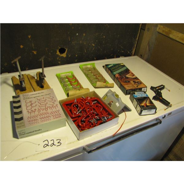 Vinyl coated wall hooks, shop built clamps, gluing clamp , Etcetera