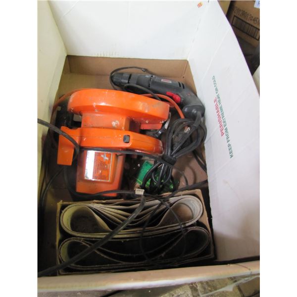 Circular saw, black and Decker Belt Sander, job mate drill,