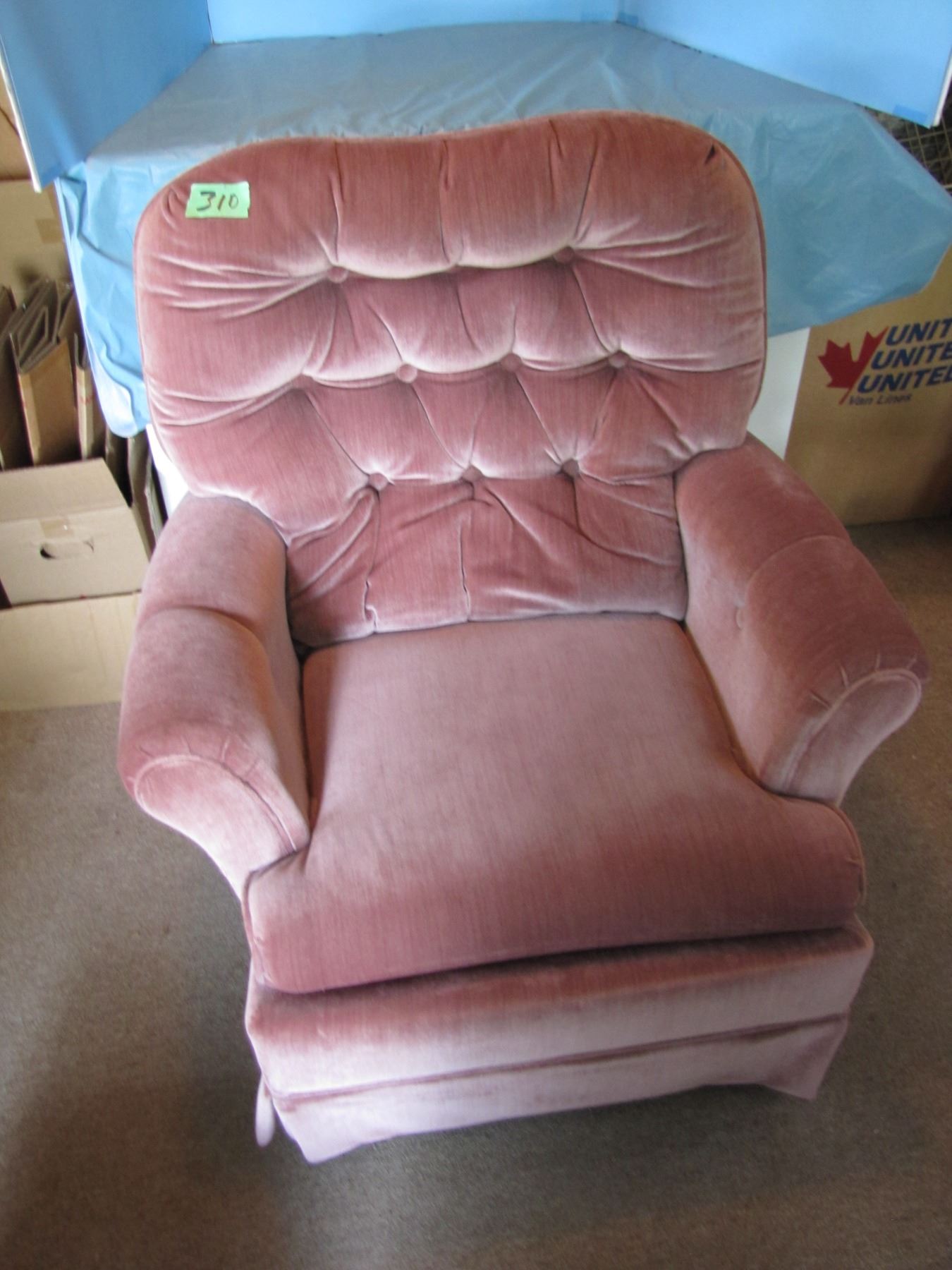Rose - pink upholstered swivel rocker