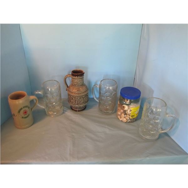 Beer glasses and seashells