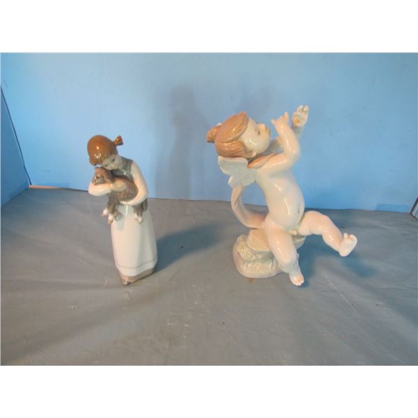 LLADRO hand made in Spain Girl with lamb and Angel figurines