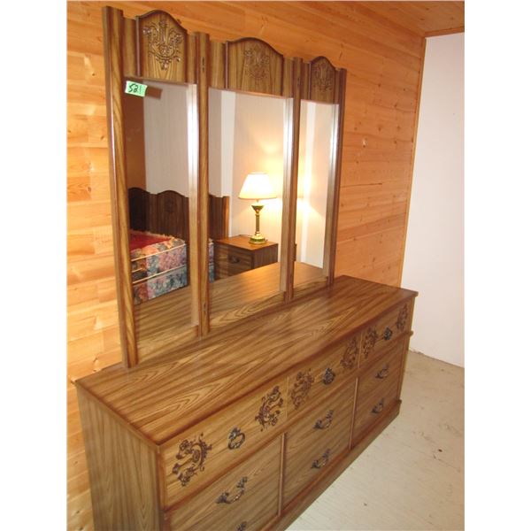 Bedroom suite with Dresser , two end tables, headboard , and high boy