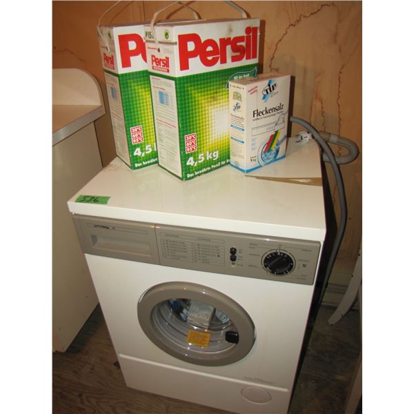 European washing machine with special soap that it uses  Not sure of the voltage