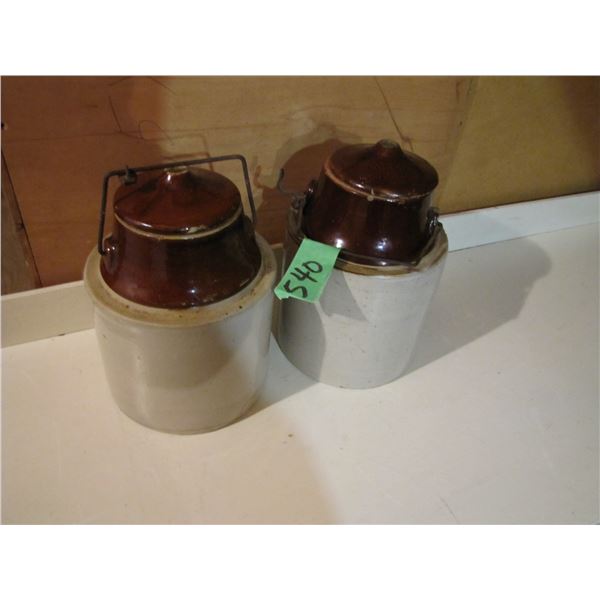 Lot of two stonewear pickle crocks