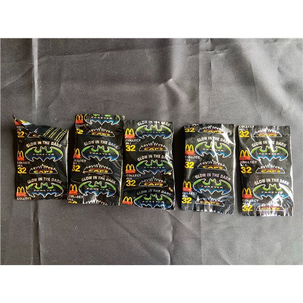 Lot Of 5 Vintage Mcdonald'S - Batman Forever Glow In The Dark Collector Pogs - Sealed In Bag - New