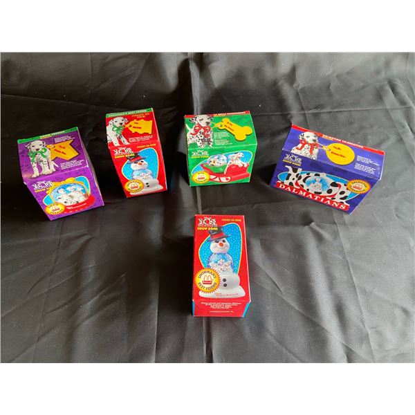 Complete Set Of 4 And 1 Extra Vintage Mchappy Meal Toys - 101 Dalmations Snow Globes - New
