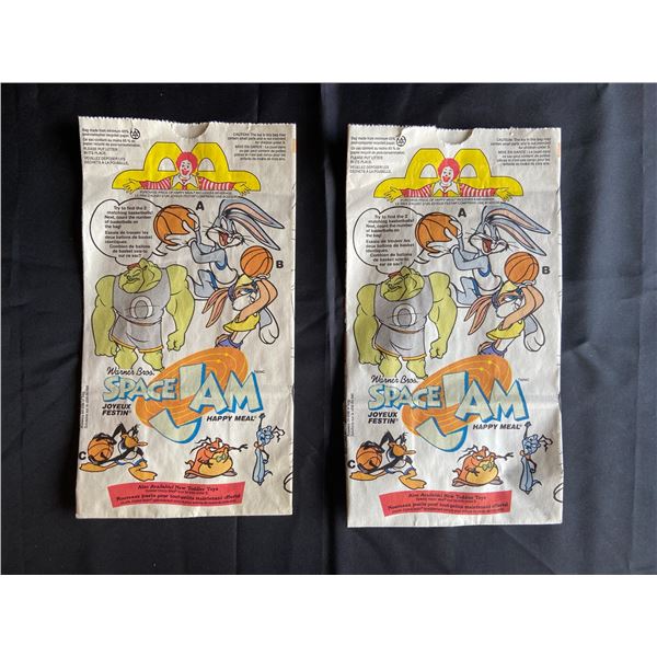 Lot Of 2 Vintage Mchappy Meal Toys - Space Jam Paper Bags