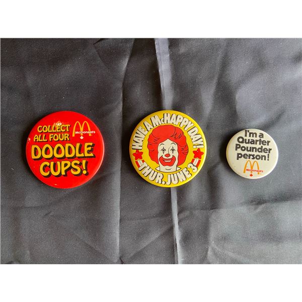 Lot Of 3 Vintage Mcdonald'S Staff Buttons