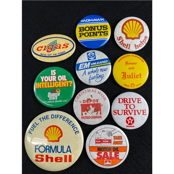 10 Vintage Pins/Badges From Oil Companies - Shell, Texaco, etc