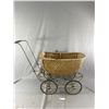 Image 1 : Vintage Wicker Baby Doll Toy Buggy w/ Metal Frame. Approx. 32" x 36" Including Frame