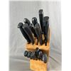 Image 2 : Wood Knife Block w/ Assorted Knives & Decorative 18" L Wood Cow Coat Holder