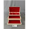 Image 1 : Vintage 1960's Plastic Roses Design Jewelry Box w/ Red Lined Interior & Drawer. Approx. 8" x 3.5" x 