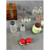 Image 3 : Lot Of Assorted Vintage Salt & Pepper Shakers In Wood Box w/ Metal Accents. Approx. 9"x5"x4"