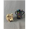 Image 2 : Home Décor Lot - 7" H Clear Glass Bowl, Leopard Pig Ceramic Bank, Ceramic Basket & More